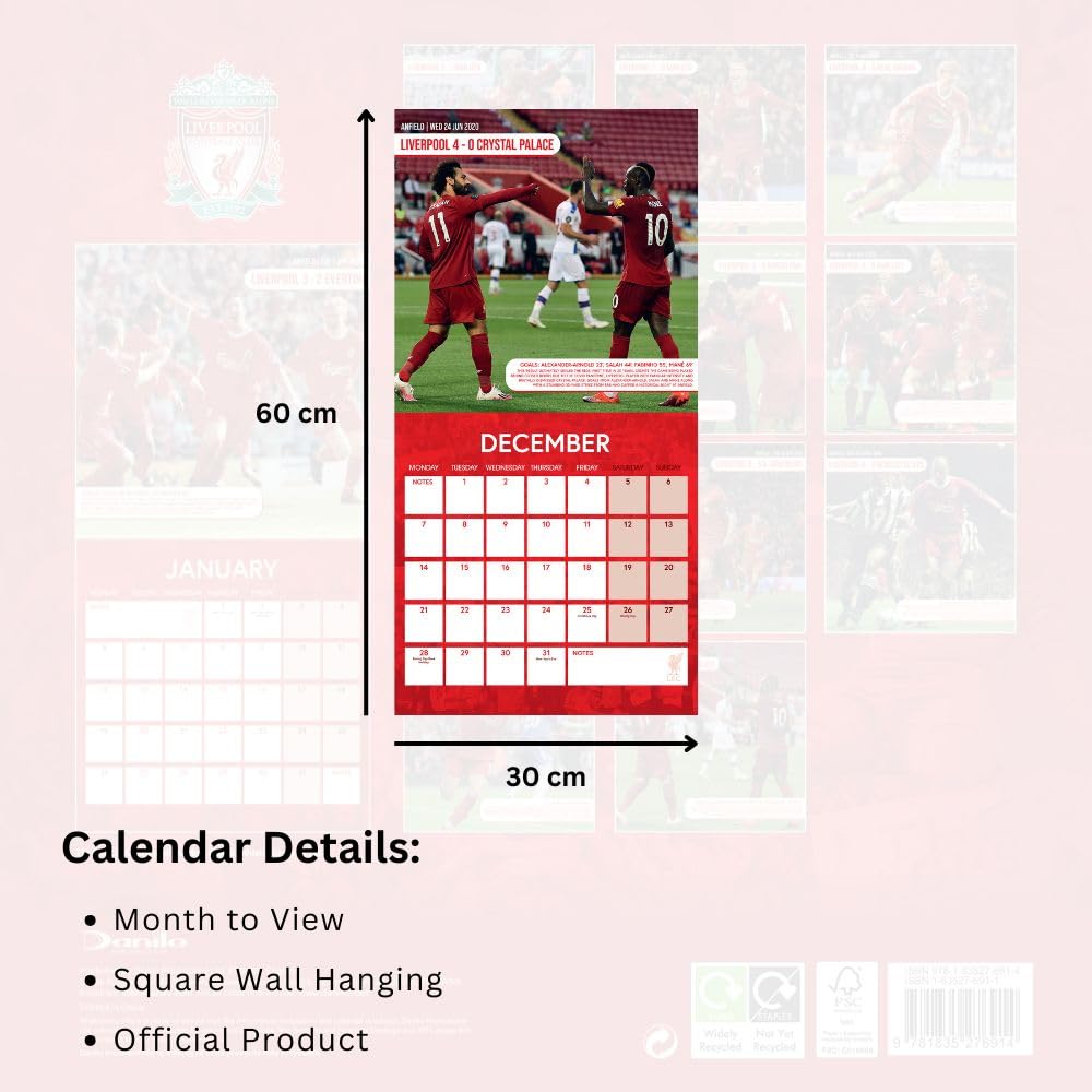 2026 CALENDAR LIVERPOOL FC LEGENDS MONTH TO VIEW SQUARE WALL CALENDAR OFFICIAL PRODUCT