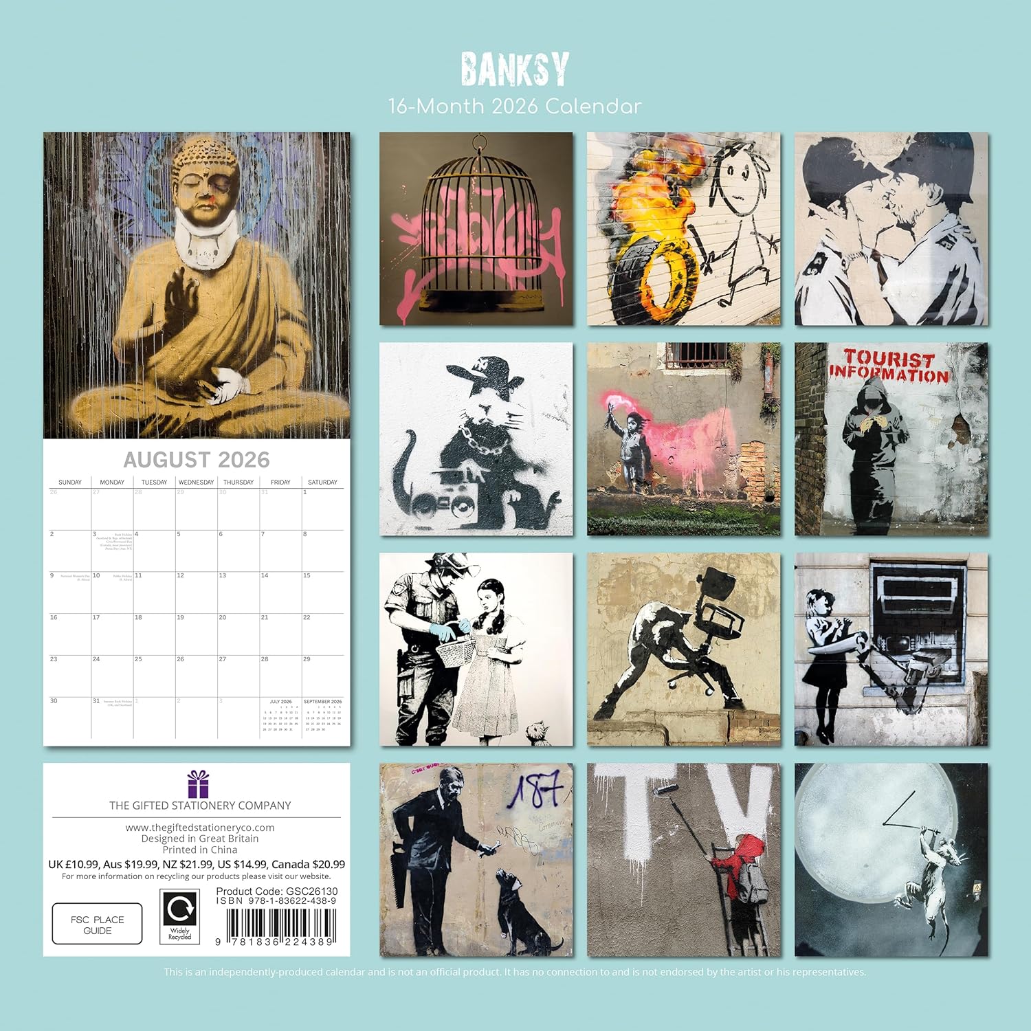 Banksy 2026 – 16-Monatskalender: Original Gifted Stationery-Kalender   (Wall-Kalender