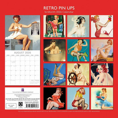 TGSC | Retro Pin Ups 2026 Calendar 16 Month (Sept 2025-Dec 2026) Family Square Wall Calendar 2026 UK | Planner with Large Grid for Home or Office Organisation - Art 2026/2025 Calendar UK