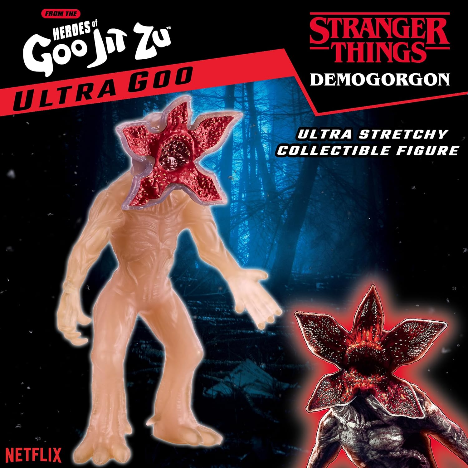 Heroes of Goo Jit Zu Stranger Things Ultra Stretchy 7 Inch Collectible Demogorgon Action Figure, Premium Goo Jit Zu Figure
