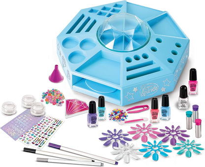 CRA-Z-ART Shimmer N Sparkle All In One Nail Art Studio With 360 turntable real working nail dryer and storage compartments Includes Nail polish, nail stickers