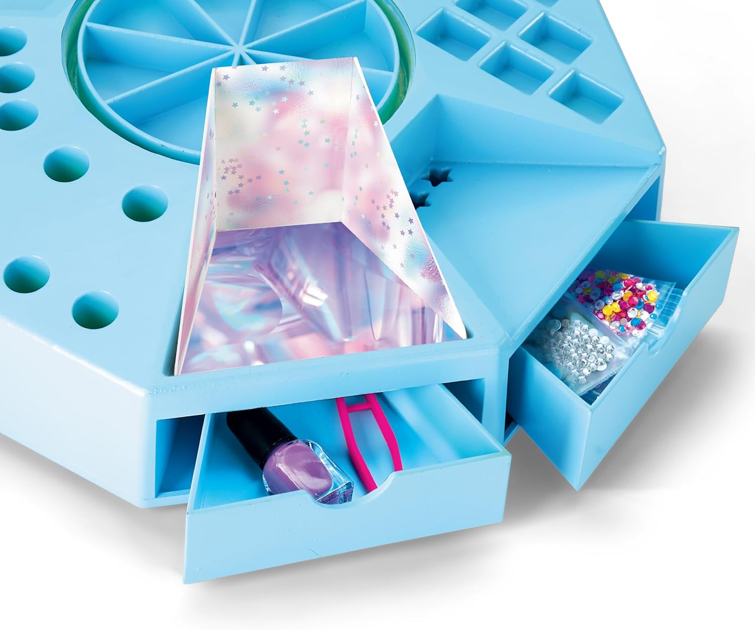 CRA-Z-ART Shimmer N Sparkle All In One Nail Art Studio With 360 turntable real working nail dryer and storage compartments Includes Nail polish, nail stickers