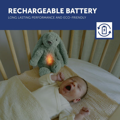 ZAZU - Ro der Hase Baby Schlafhilfe mit wiederaufladbarem Akku – Nachtlicht in mehreren Farben & beruhigende Geräusche, Weinsensor, Auto-Abschaltung und USB-C-Ladekabel (Grün