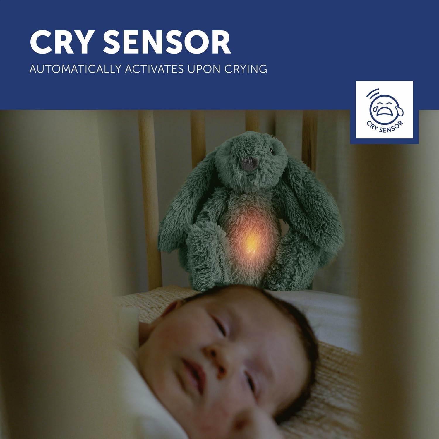 ZAZU - Ro der Hase Baby Schlafhilfe mit wiederaufladbarem Akku – Nachtlicht in mehreren Farben & beruhigende Geräusche, Weinsensor, Auto-Abschaltung und USB-C-Ladekabel (Grün