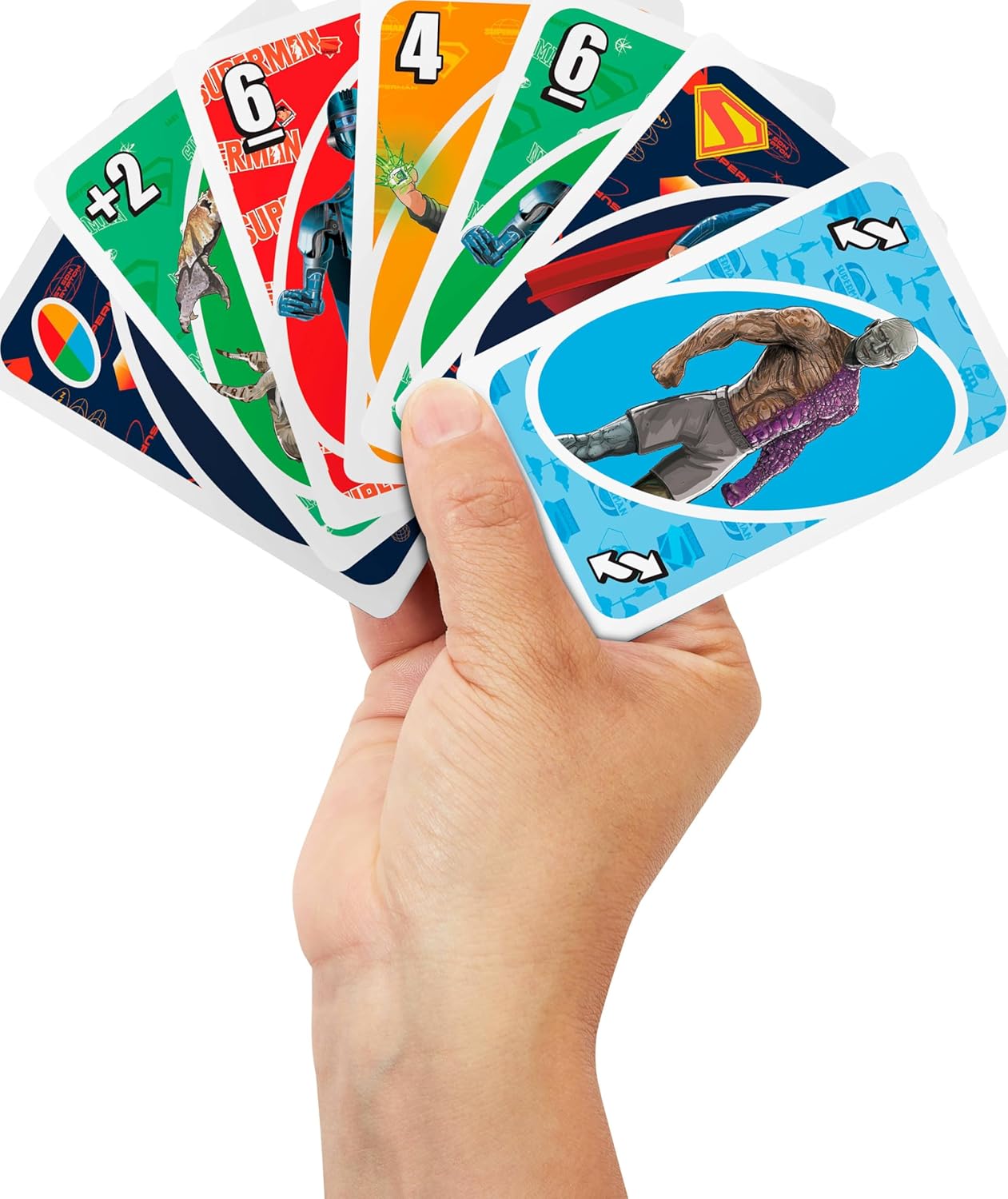 Mattel Games UNO Superman kaartspel voor kinderen, volwassenen en familienachten, feesten, reizen en kamperen, op film geïnspireerde speelgoedcollectie