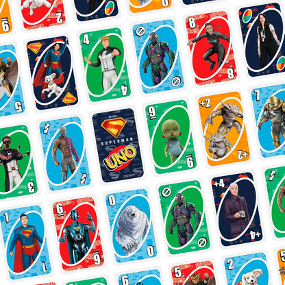 Mattel Games UNO Superman kaartspel voor kinderen, volwassenen en familienachten, feesten, reizen en kamperen, op film geïnspireerde speelgoedcollectie