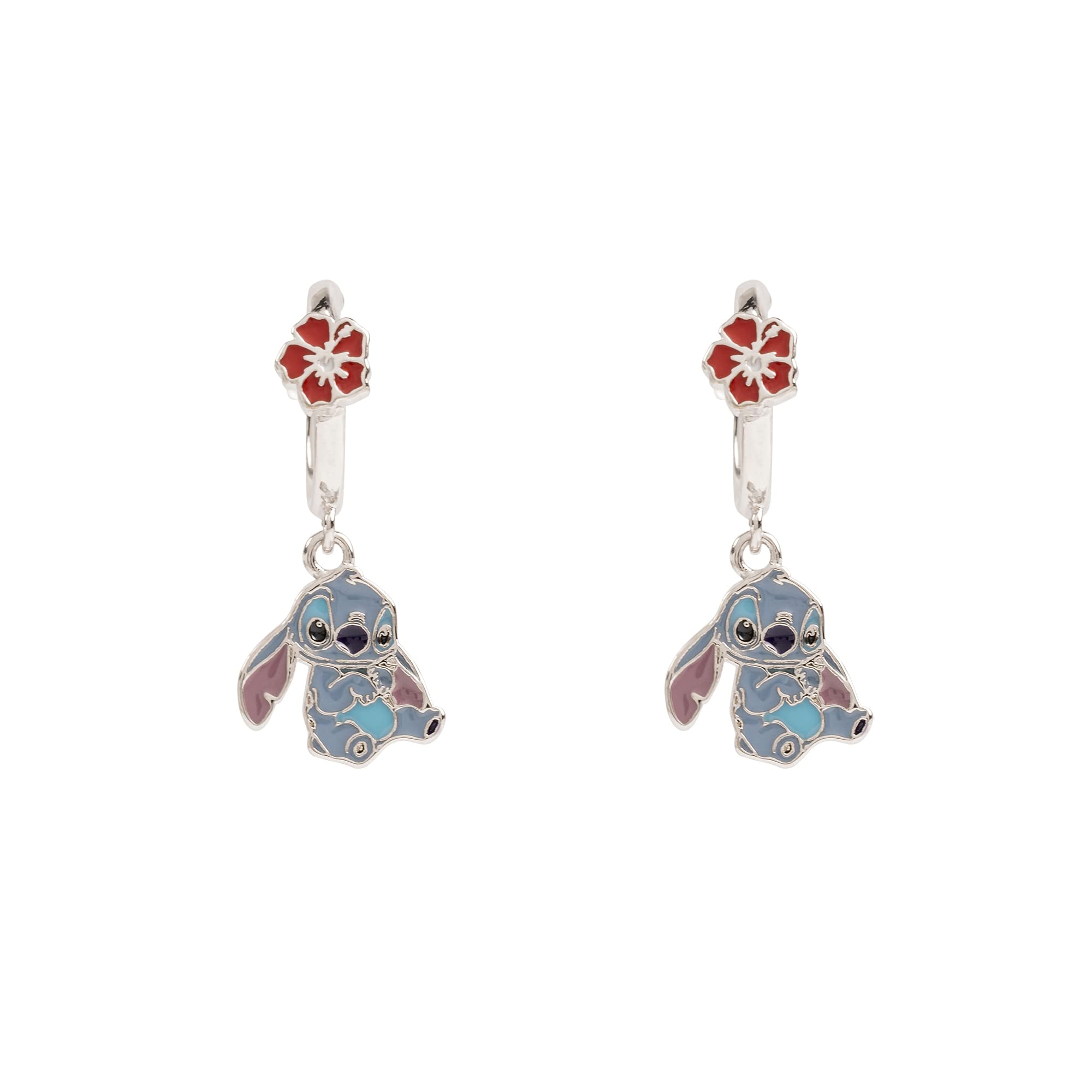 Disney Lilo & Stitch Silber und Rot Enamel Hanging Flower Ohrringe