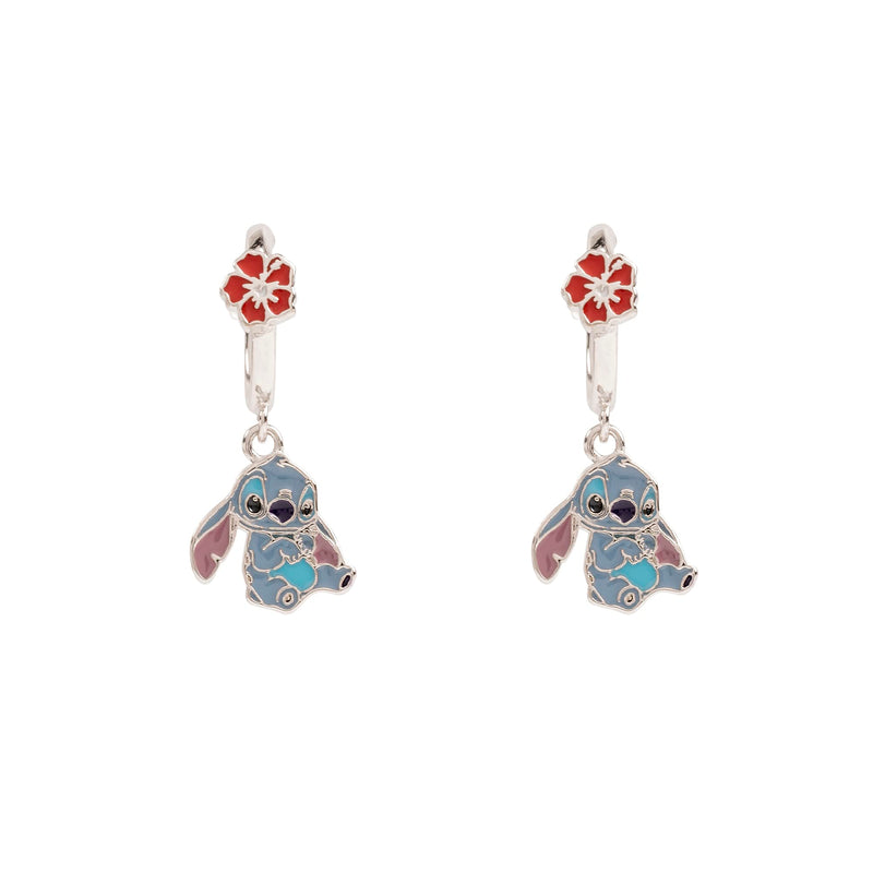Disney Lilo & Stitch Silber und Rot Enamel Hanging Flower Ohrringe