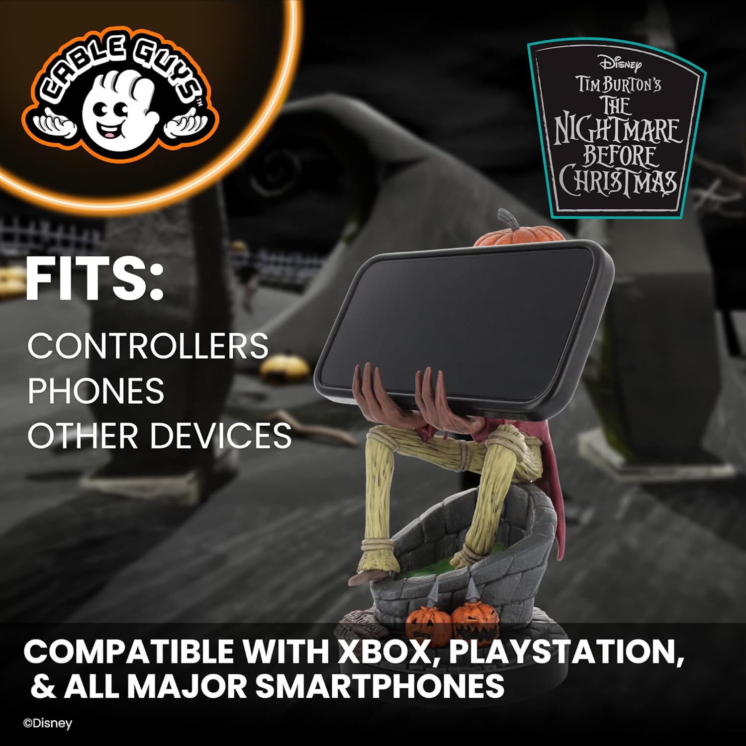 Cableguys L'Étrange Noël de Monsieur Jack Gaming-Figur Jack Kürbiskönig - Halter für Controller oder Smartphone - USB-Kabel enthalten - 20 cm