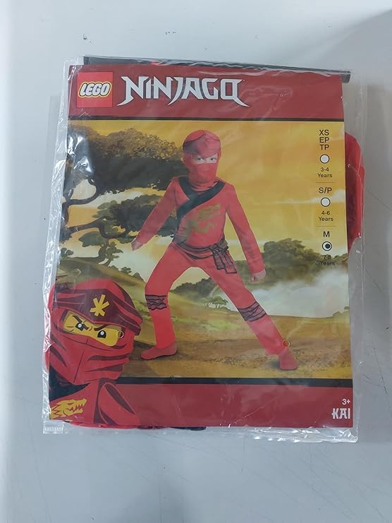 LEGO Ninjago - Kostuum Kai Rood voor Kinderen - Maat XS 3/4 Jaar - Officiële Licentie - Jumpsuit + Masker - Zacht Textiel - Gedetailleerde Prints - Verkleedkleding voor Feest, Verjaardag, Halloween