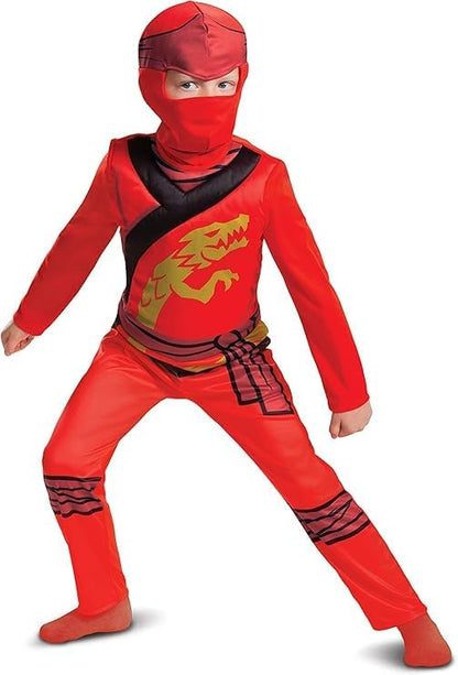 LEGO Ninjago - Kostuum Kai Rood voor Kinderen - Maat XS 3/4 Jaar - Officiële Licentie - Jumpsuit + Masker - Zacht Textiel - Gedetailleerde Prints - Verkleedkleding voor Feest, Verjaardag, Halloween