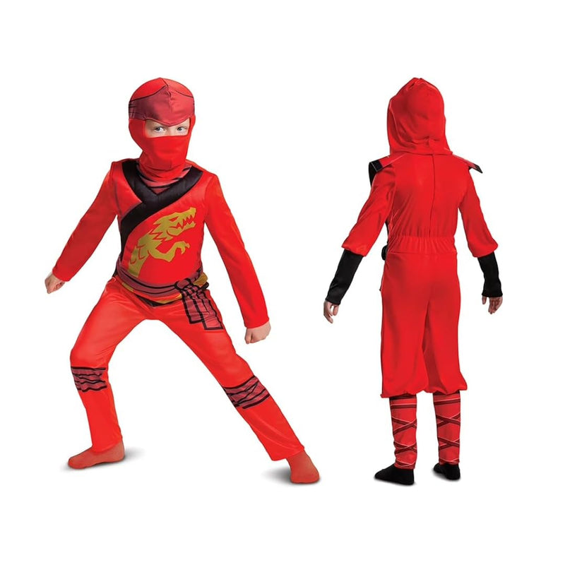 LEGO Ninjago - Kostuum Kai Rood voor Kinderen - Maat XS 3/4 Jaar - Officiële Licentie - Jumpsuit + Masker - Zacht Textiel - Gedetailleerde Prints - Verkleedkleding voor Feest, Verjaardag, Halloween
