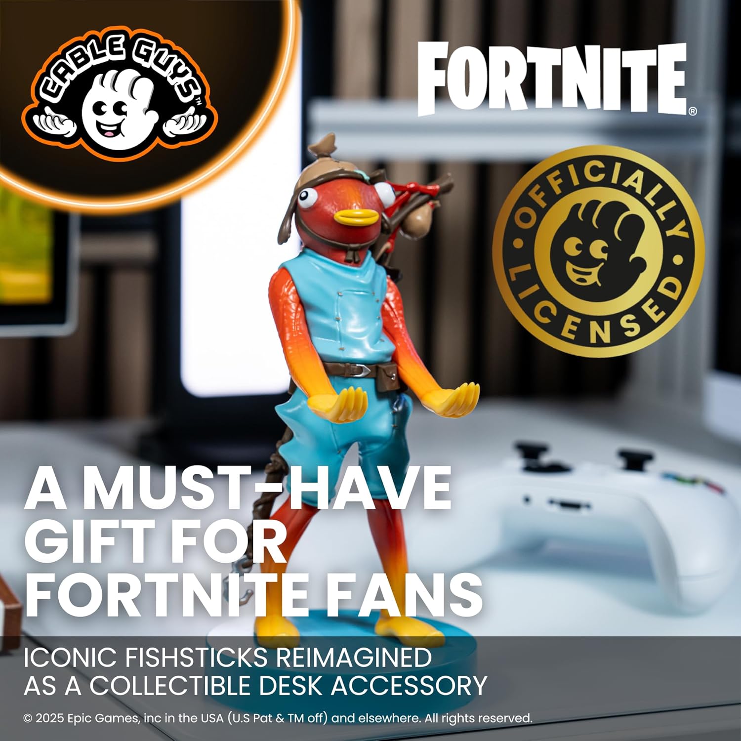 Cableguys Fortnite Fishsticks Controller Holder & Phone Stand - Gaming Accessories for Room and Desk Setup, Holder Compatible with Xbox, PlayStation & Most Standard Game Controllers