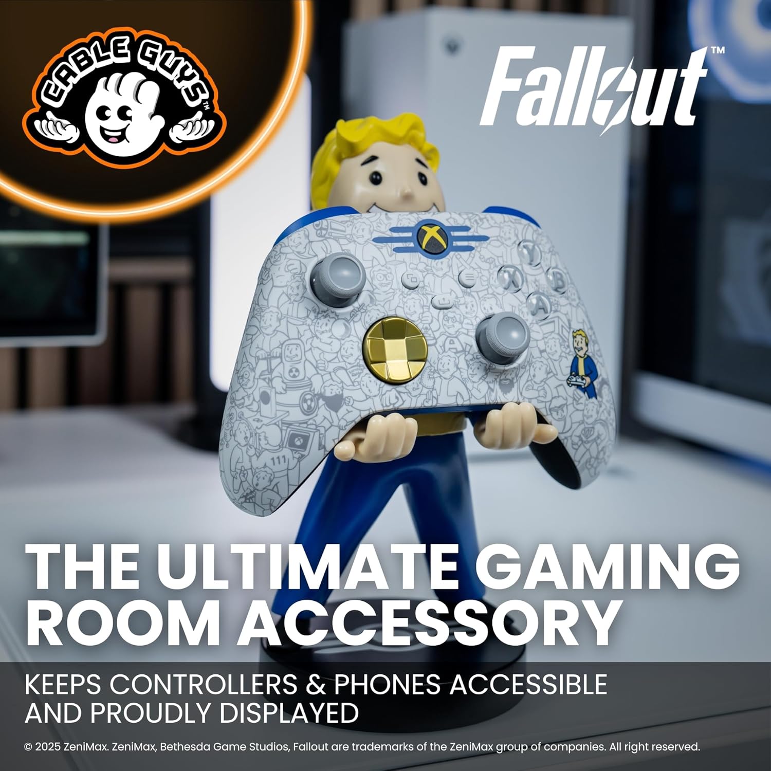 Cable Guys Fallout Vault Boy Controller Holder & Phone Stand - Gaming Accessories for Room and Desk Setup, Holder Compatible with Xbox, PlayStation & Most Standard Game Controllers