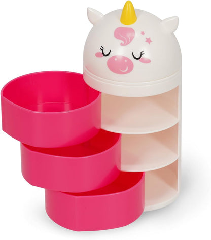 LEGAMI - Desk Organiser, Desk Organiser with 3 Side Opening Drawers, Top Compartment with Sliding Closure, Unicorn Motif