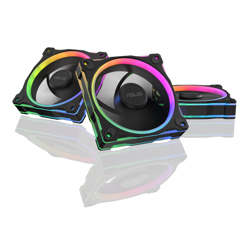 ASUS Prime MR120 ARGB, Ventola per Case da 120 mm, Spessore Telaio 2,8 cm, 20 LED ARGB Compatibili con Aura Sync per Illuminazione da Entrambi i Lati, Massimo 21 dB di Rumore, 3 Pezzi, Nero