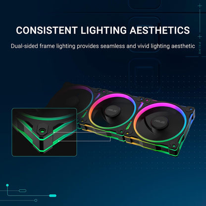 ASUS Prime MR120 ARGB, Ventola per Case da 120 mm, Spessore Telaio 2,8 cm, 20 LED ARGB Compatibili con Aura Sync per Illuminazione da Entrambi i Lati, Massimo 21 dB di Rumore, 3 Pezzi, Nero