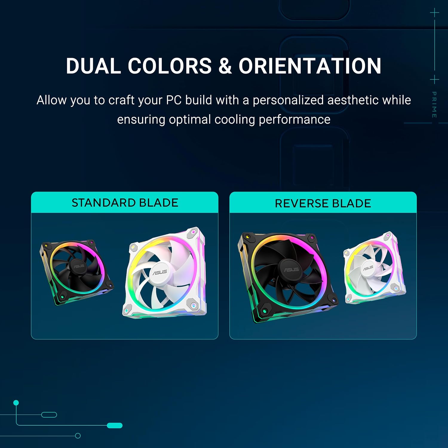 ASUS Prime MR120 ARGB, Ventola per Case da 120 mm, Spessore Telaio 2,8 cm, 20 LED ARGB Compatibili con Aura Sync per Illuminazione da Entrambi i Lati, Massimo 21 dB di Rumore, Bianco