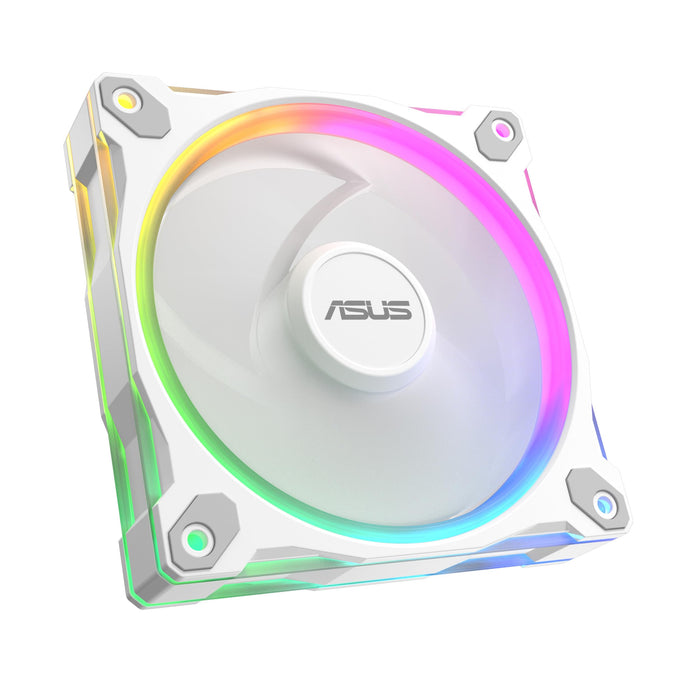 ASUS Prime MR120 ARGB, Ventola per Case da 120 mm, Spessore Telaio 2,8 cm, 20 LED ARGB Compatibili con Aura Sync per Illuminazione da Entrambi i Lati, Massimo 21 dB di Rumore, Bianco