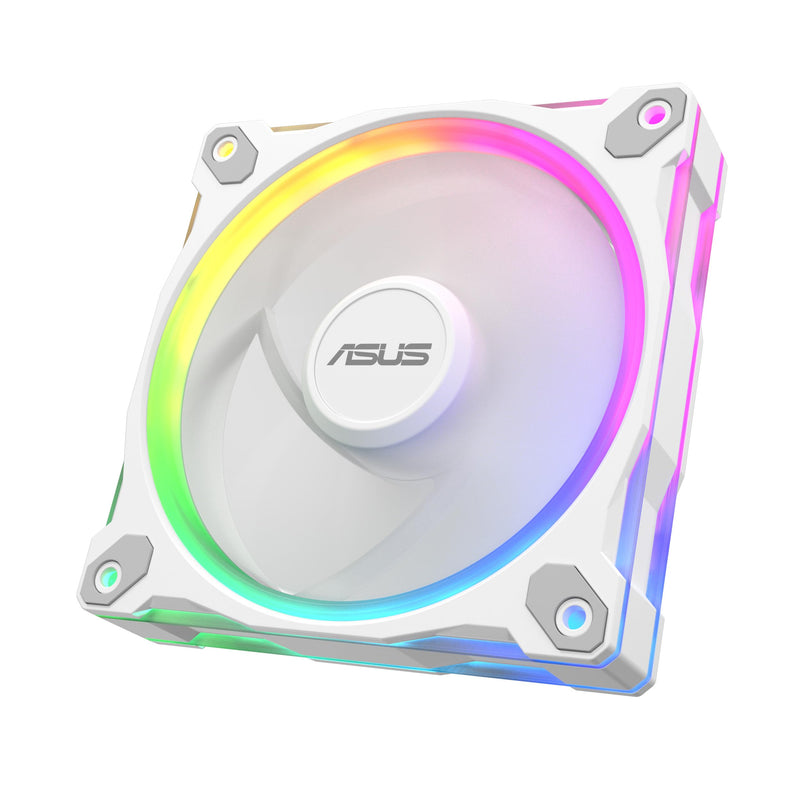 ASUS Prime MR120 ARGB Reverse, Ventola per Case da 120 mm, Spessore Telaio 2,8 cm, 20 LED ARGB Compatibili con Aura Sync per Illuminazione da Entrambi i Lati, 23 dB di Rumore, Bianco
