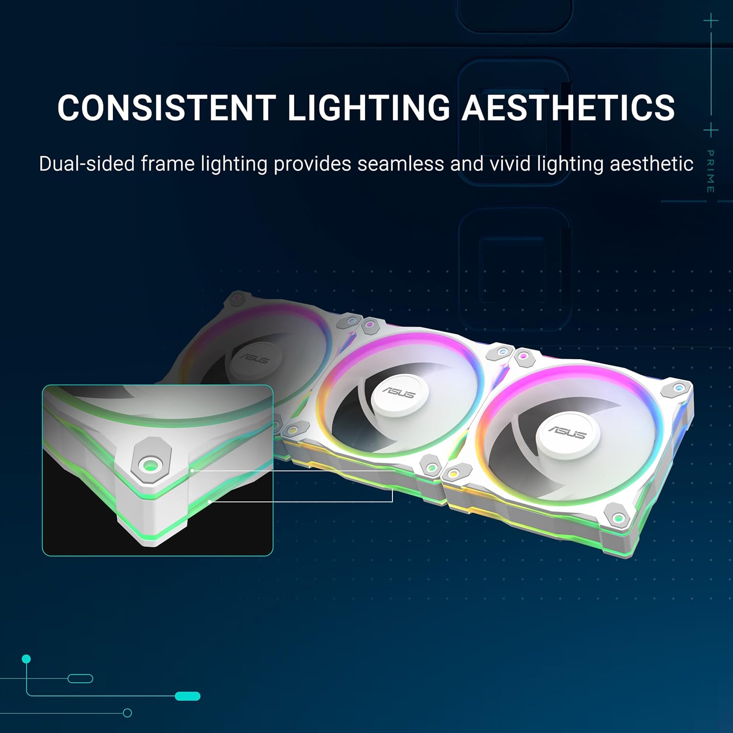 ASUS Prime MR120 ARGB Reverse, Ventola per Case da 120 mm, Spessore Telaio 2,8 cm, 20 LED ARGB Compatibili con Aura Sync per Illuminazione da Entrambi i Lati, 23 dB di Rumore, Bianco