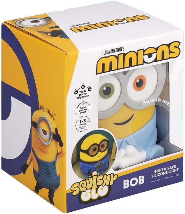 Paladone Minions Bob SquishyGlo Silikon-Nachtlicht, offiziell lizenziert, weiche Haptik, wiederaufladbare Lampe mit Auto-Off-Timer, für Schlafzimmer & Zuhause, Kinder & Erwachsene
