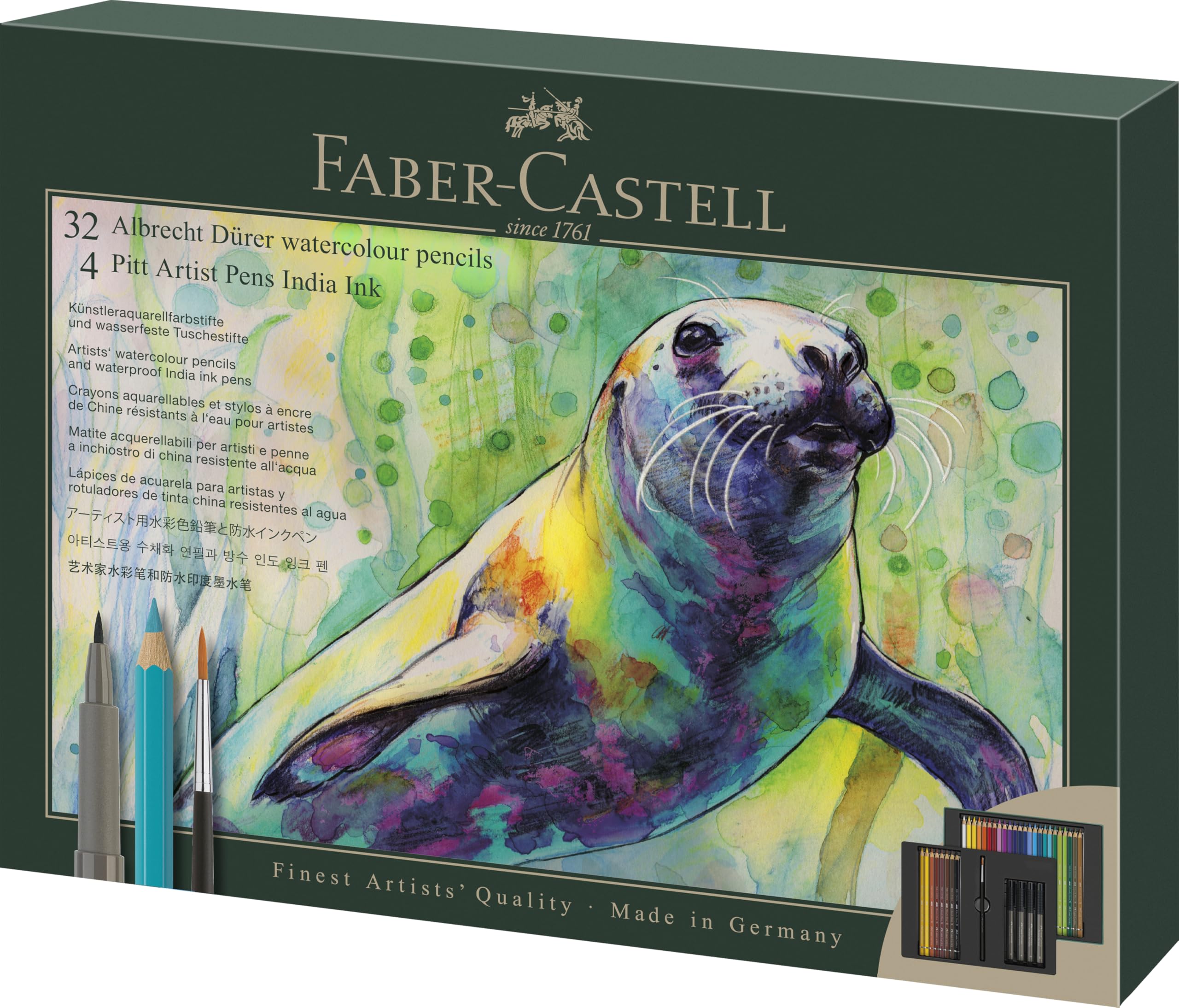 Faber-Castell Albrecht Dürer & Pitt Pen cadeauset, 37-delige set, tekenen, kleuren, verf, penseel, schets, potloden, pennen, school & kantoor, kunstenaarsbenodigdheden. Kunstproduct, papieren blok