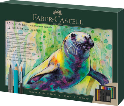 Faber-Castell Albrecht Dürer & Pitt Pen cadeauset, 37-delige set, tekenen, kleuren, verf, penseel, schets, potloden, pennen, school & kantoor, kunstenaarsbenodigdheden. Kunstproduct, papieren blok