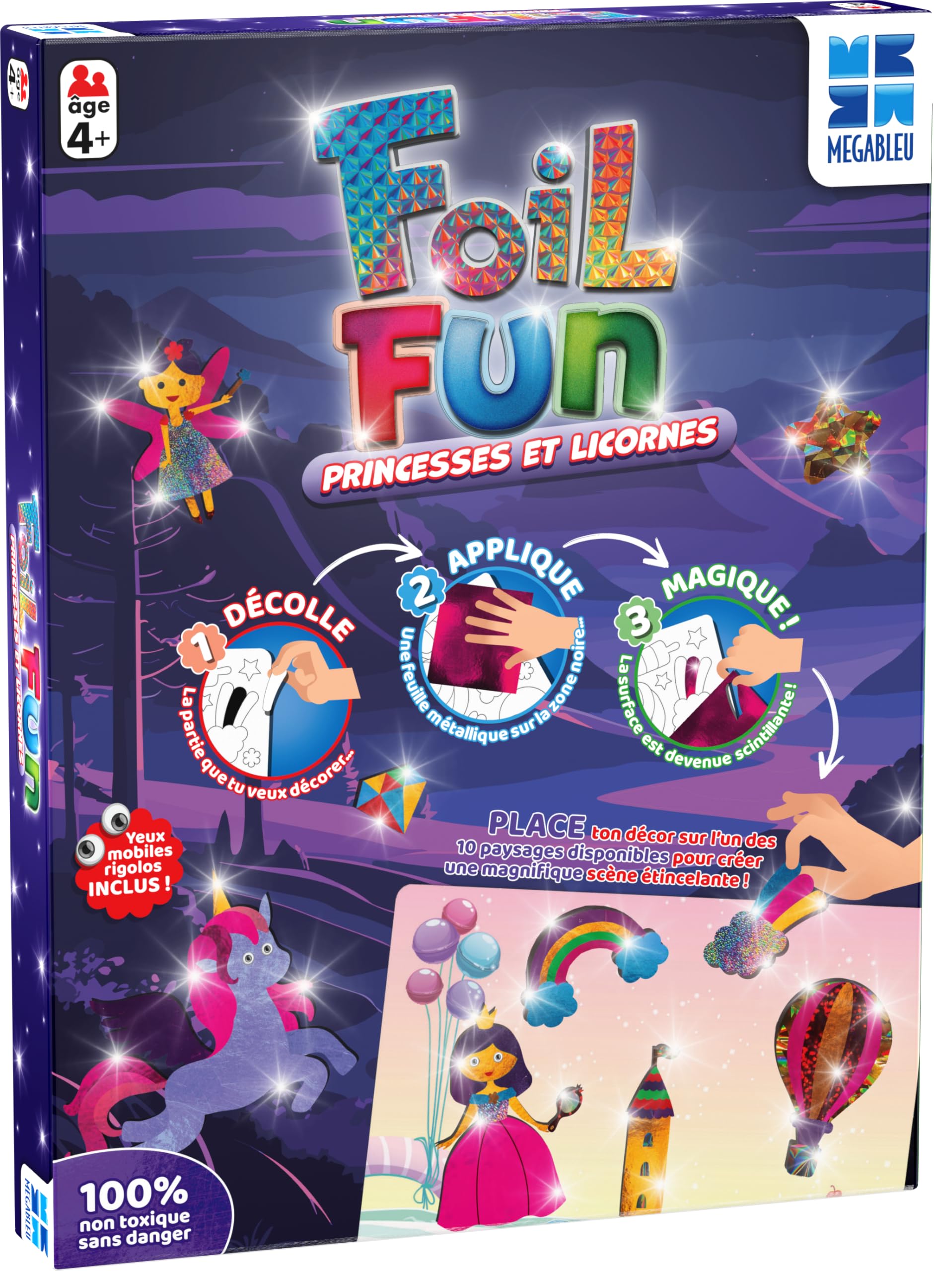 Megableu - FOIL FUN - PRINCESSES ET LICORNES - Loisirs Créatifs - Activités pour les enfants - Activité créative et ludique - A partir de 4 ans - Version Française