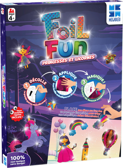 Megableu - FOIL FUN - PRINCESSES ET LICORNES - Loisirs Créatifs - Activités pour les enfants - Activité créative et ludique - A partir de 4 ans - Version Française