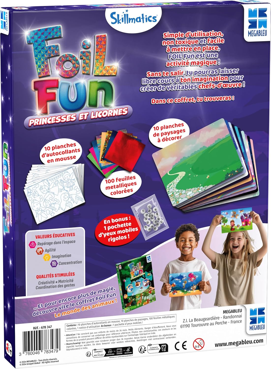 Megableu - FOIL FUN - PRINCESSES ET LICORNES - Loisirs Créatifs - Activités pour les enfants - Activité créative et ludique - A partir de 4 ans - Version Française