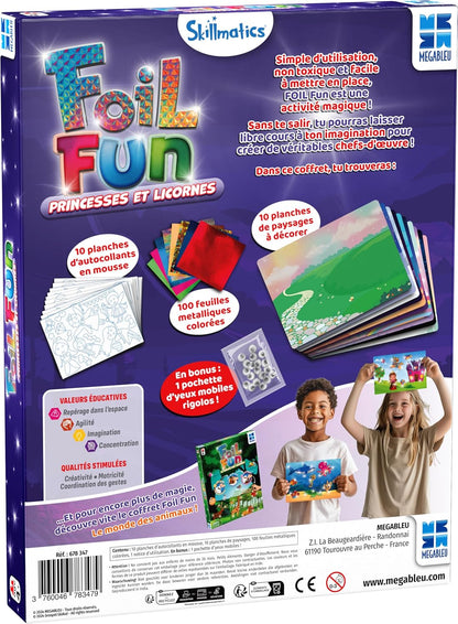 Megableu - FOIL FUN - PRINCESSES ET LICORNES - Loisirs Créatifs - Activités pour les enfants - Activité créative et ludique - A partir de 4 ans - Version Française