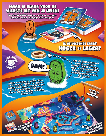 Megableu - 13 BEVERS - Avontuurlijk Bordspel - Familiespel en Partyspel - Strategisch en Snel Kaartspel - Spannend en Leuk voor het Hele Gezin - Vanaf 7 Jaar - 2 tot 6 Spelers - NL-versie