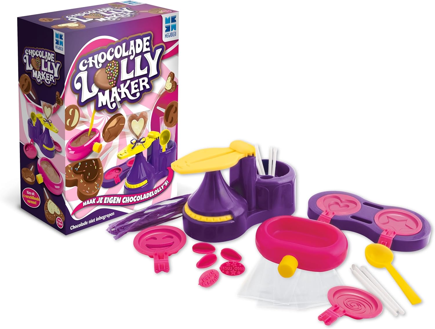 MegaBleu - CHOCOLADE LOLLY MAKER - Inclusief 4 vormen en tekststempels - Gemakkelijk chocolade smelten en knutselen - Maak gepersonaliseerde geschenken - Leuk en heerlijk - Cadeau idee voor 6+
