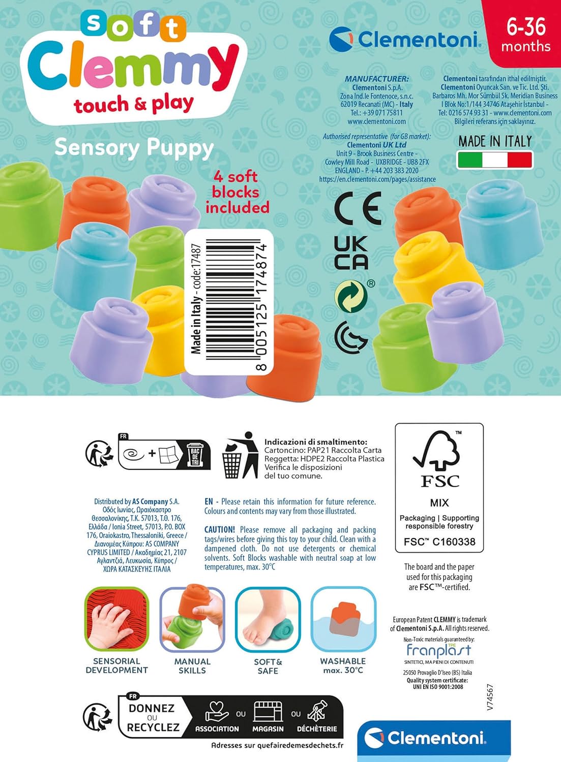 Clementoni - Clementoni Baby - Clemmy Sensory Puppy Oranje met Soft Blokken 5dlg.
