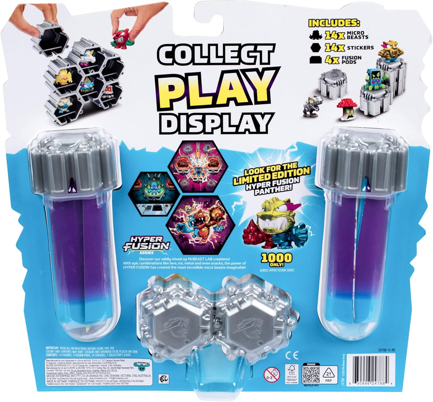 MrBeast Lab Swarms Hyper Fusion-serie, verzamel meer dan 100 unieke Hyper Fusion Swarms, Mega Lab-pakket bevat 14 microbeesten, 14 verzamelstickers en 4 fusiecappen om je eigen te bouwen