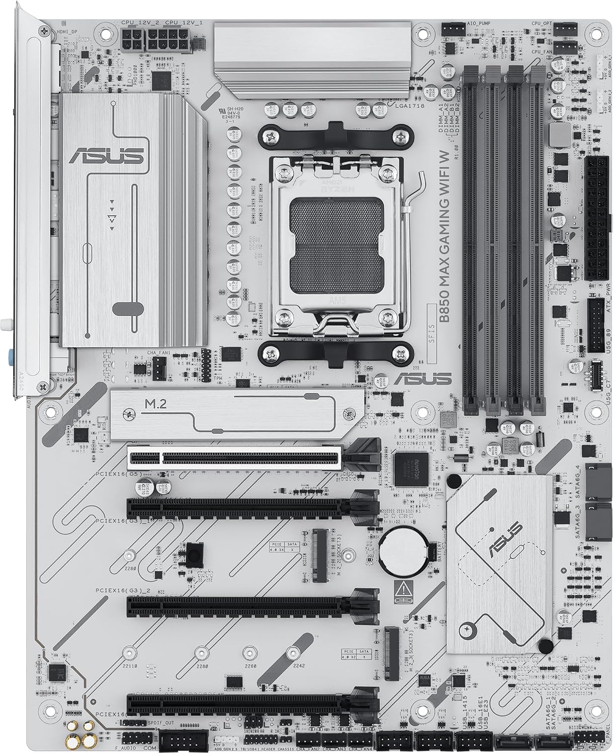 Asus B850 MAX GAMING WIFI W, AMD B850, AM5, ATX, 4 DDR5, HDMI, DP, Wi-Fi 6E, 2.5G LAN, 3x M.2, White