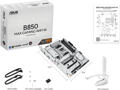 Asus B850 MAX GAMING WIFI W, AMD B850, AM5, ATX, 4 DDR5, HDMI, DP, Wi-Fi 6E, 2.5G LAN, 3x M.2, White