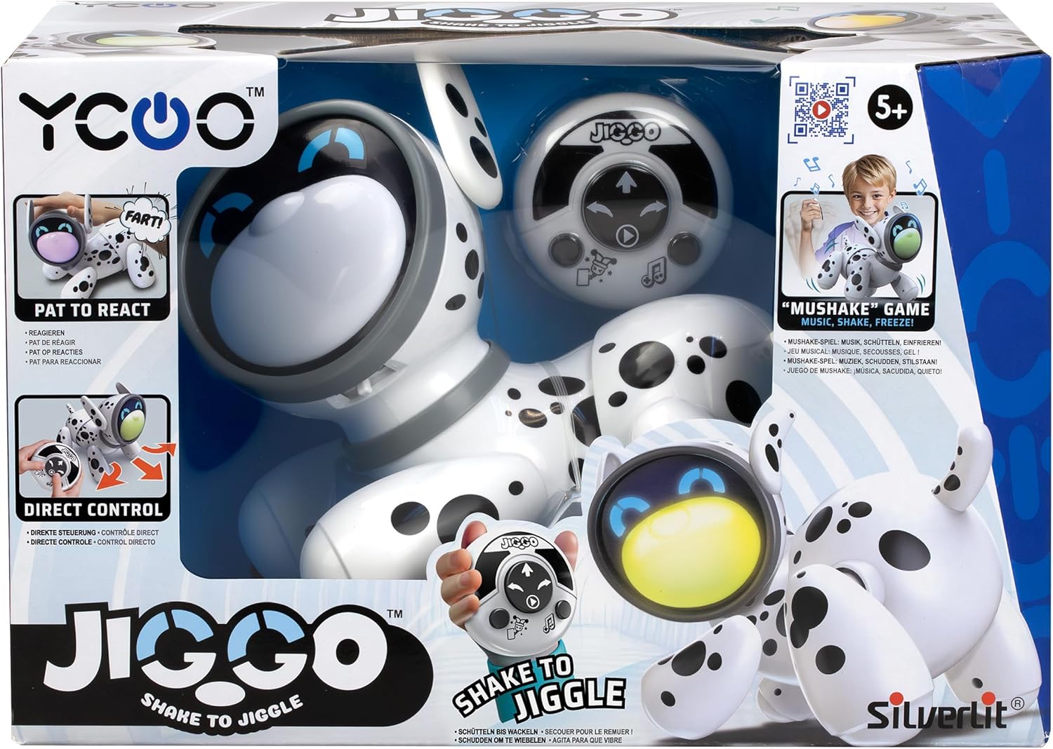 Silverlit Jiggo Interactive Dancing Pet Robot Toy for Kids with Remote Control, Sound and Touch Reactions | Colour Changing LED Face Shows Emotions | Includes Fun Mushake Game Mode | Ages 5 Plus
