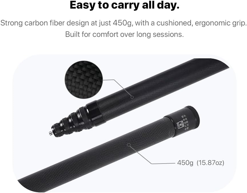 Inov8 5m / 16ft Extra Long Lightweight Carbon Extendable Invisible Selfie Stick for Insta360 X2 / X3 / X4 / X5 / Ace Pro and DJI/GoPro/Action Cameras/Smart Phones