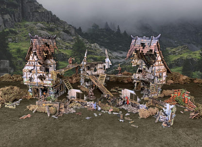 Fantasy Battle Systems Figure Wargames Terrain Village Ruins - Multi Level Tabletop War Game - 28mm Miniature Wargaming Roleplaying - 163 Pieces