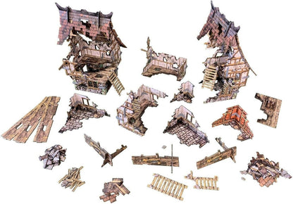Fantasy Battle Systems Figure Wargames Terrain Village Ruins - Multi Level Tabletop War Game - 28mm Miniature Wargaming Roleplaying - 163 Pieces