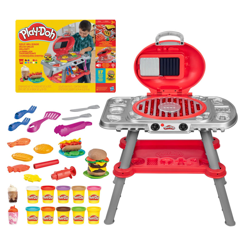 Play-Doh Sizzlin’ BBQ Grill Playset, 74 cm Tall with Lights, Sizzling Sounds, 17 Accessories & 10 Play-Doh Tubs, Arts & Crafts Toy for Kids (3+) Non-Toxic Modelling Compound, Fun Cooking Role Play Kit