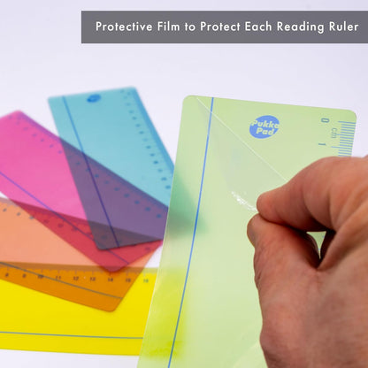 Pukka Pad Irlen Reading Rulers Designed to Help with Visual Processing – Pack of 5 with Pre-Printed Colour Rulers in Blue, Green, Orange, Red, and Yellow in Zipper Wallet – 19 x 7cm, 250um PET