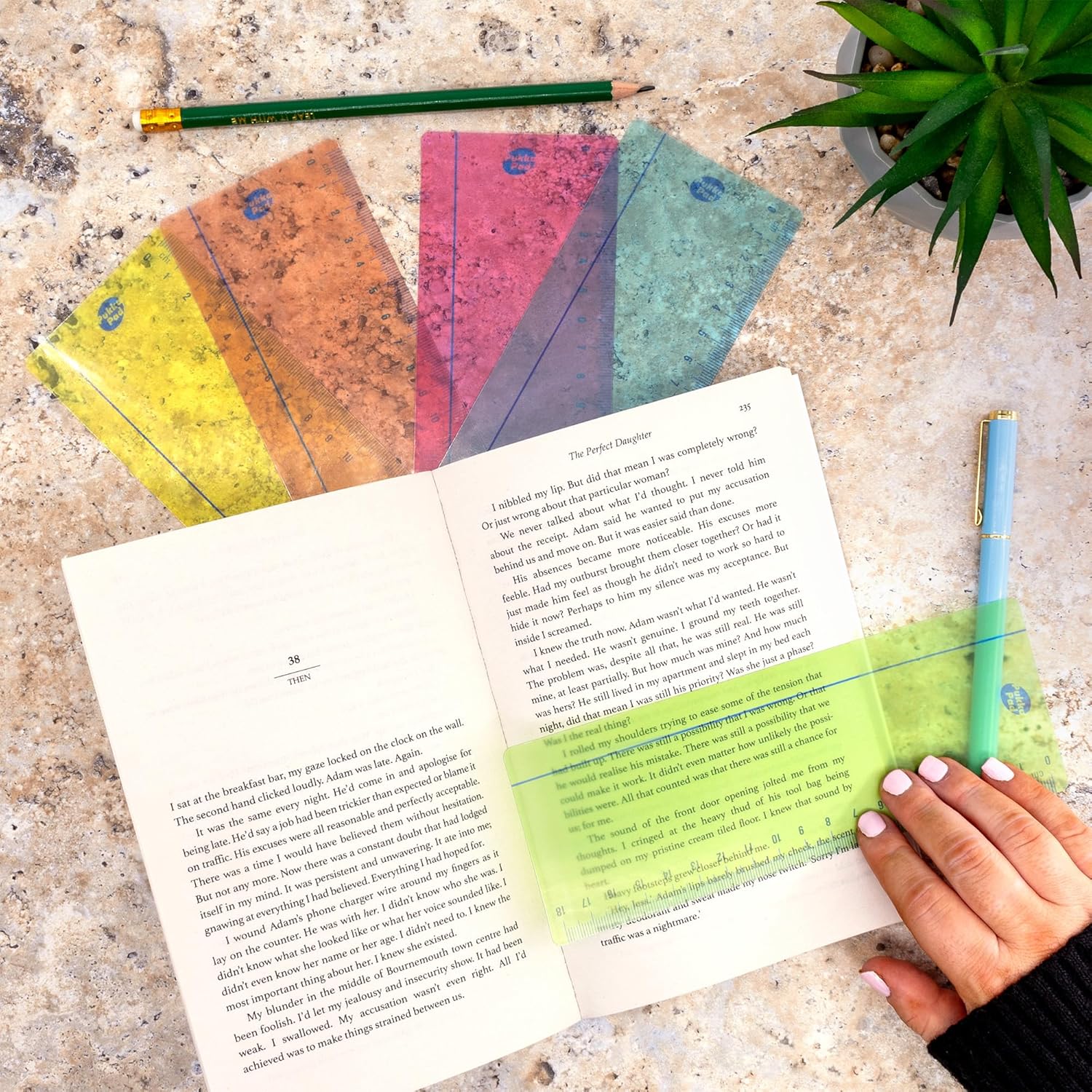 Pukka Pad Irlen Reading Rulers Designed to Help with Visual Processing – Pack of 5 with Pre-Printed Colour Rulers in Blue, Green, Orange, Red, and Yellow in Zipper Wallet – 19 x 7cm, 250um PET