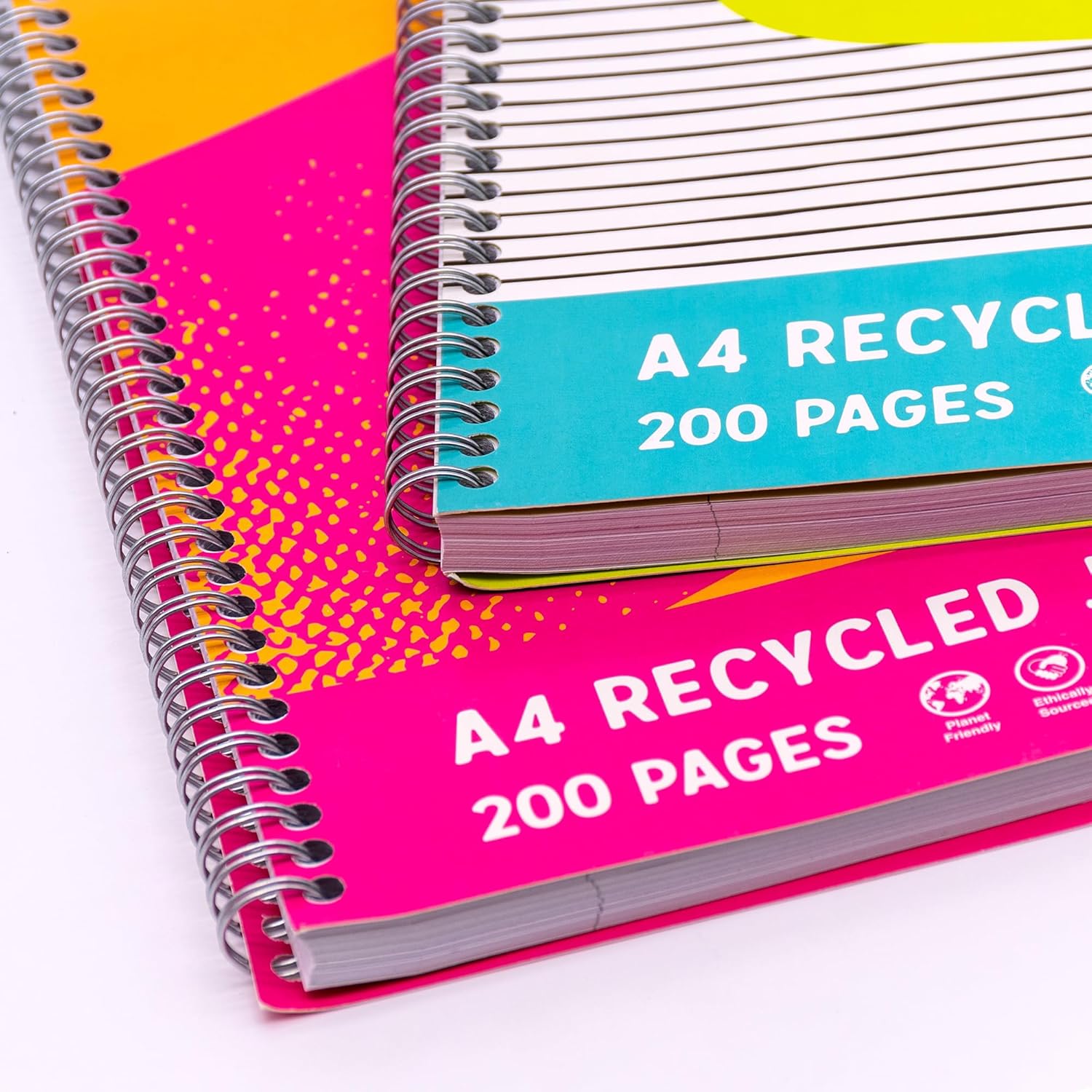 Pukka Planet A4+ Jotta – Pack of 3 Notebooks in 2 Assorted Designs with 200 Pages, 100 Sheets of 80GSM Lined FSC Paper with 4-Hole Punch Margins – Silver Wire Binding – Fully Recyclable