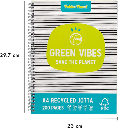 Pukka Planet A4+ Jotta – Pack of 3 Notebooks in 2 Assorted Designs with 200 Pages, 100 Sheets of 80GSM Lined FSC Paper with 4-Hole Punch Margins – Silver Wire Binding – Fully Recyclable