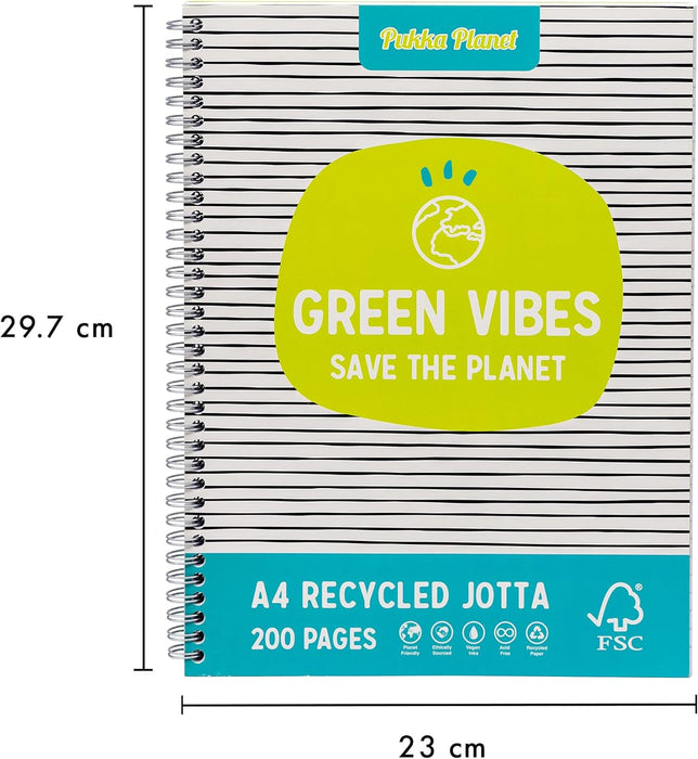 Pukka Planet A4+ Jotta – Pack of 3 Notebooks in 2 Assorted Designs with 200 Pages, 100 Sheets of 80GSM Lined FSC Paper with 4-Hole Punch Margins – Silver Wire Binding – Fully Recyclable