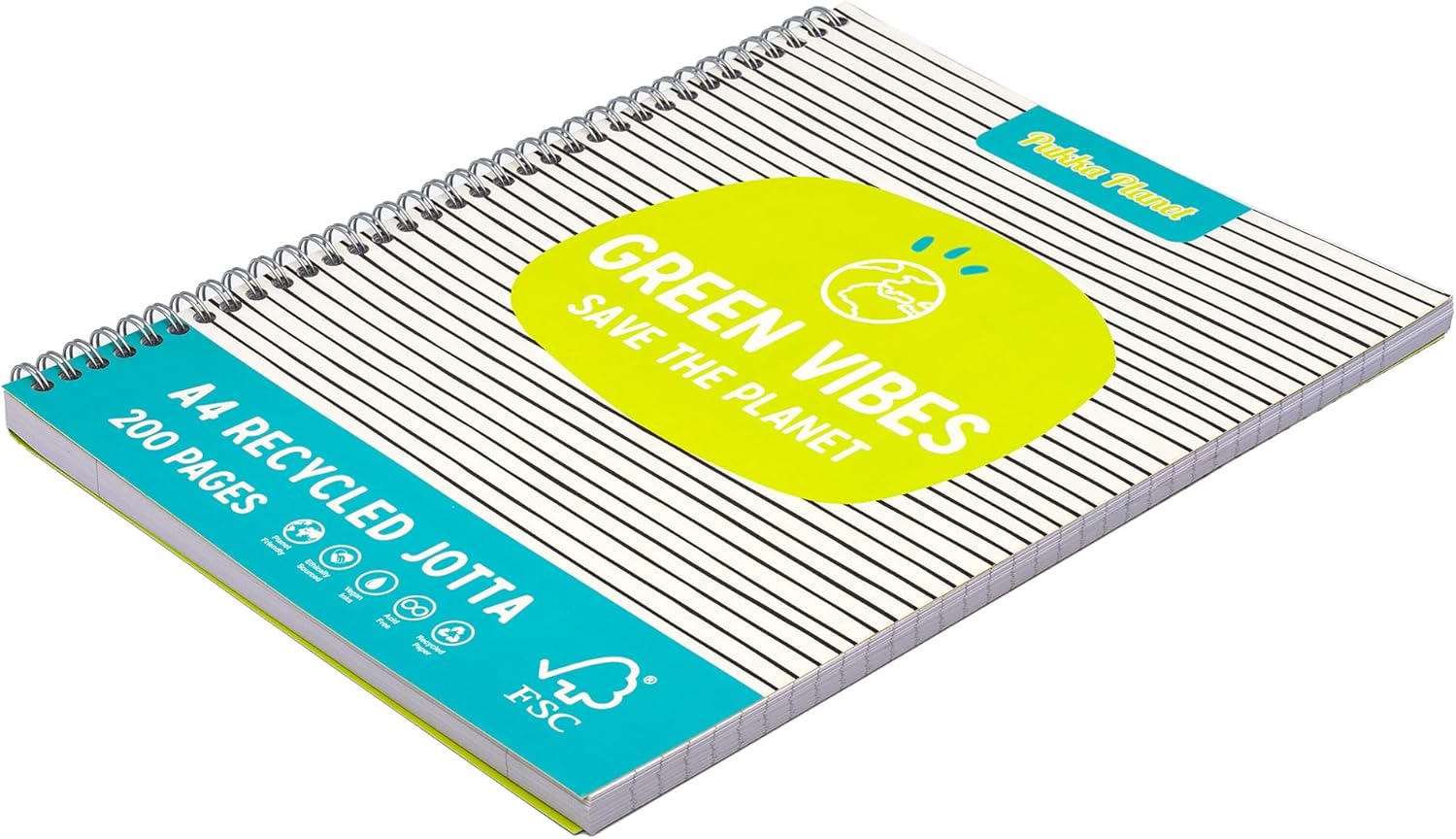 Pukka Planet A4+ Jotta – Pack of 3 Notebooks in 2 Assorted Designs with 200 Pages, 100 Sheets of 80GSM Lined FSC Paper with 4-Hole Punch Margins – Silver Wire Binding – Fully Recyclable