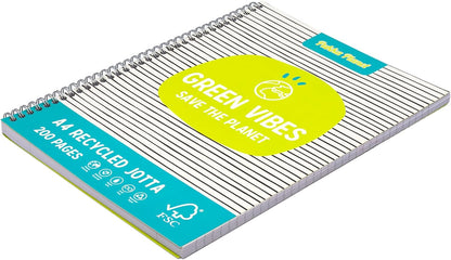 Pukka Planet A4+ Jotta – Pack of 3 Notebooks in 2 Assorted Designs with 200 Pages, 100 Sheets of 80GSM Lined FSC Paper with 4-Hole Punch Margins – Silver Wire Binding – Fully Recyclable